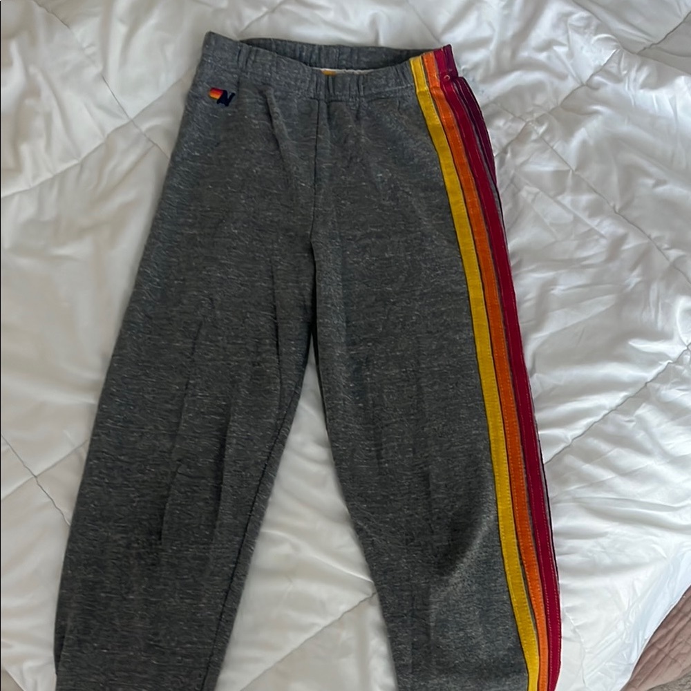 Kids Gray Sweatpants with Red and Yellow Stripes
